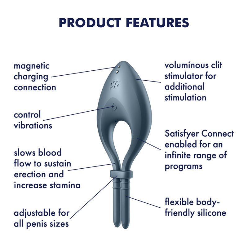 Satisfyer bullseye - cock ring - grey, Product side view, with sizes  | Flirtybay.com.au